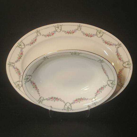 Vtg Chateaux Rose Garland Czechoslovakian Porcelain Serving Dish Set of 2 - Picture 3 of 7